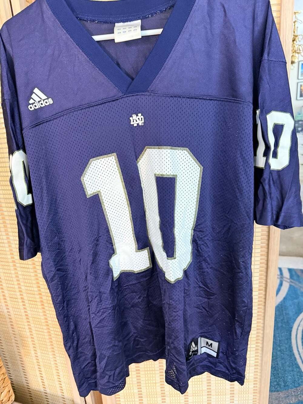 Adidas Notre Dame Fighting Irish #10 Blue Football Jersey Men's Medium